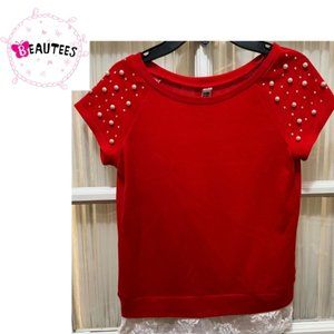 Beautees short-sleeve red top with lacy bottom; girls' size L